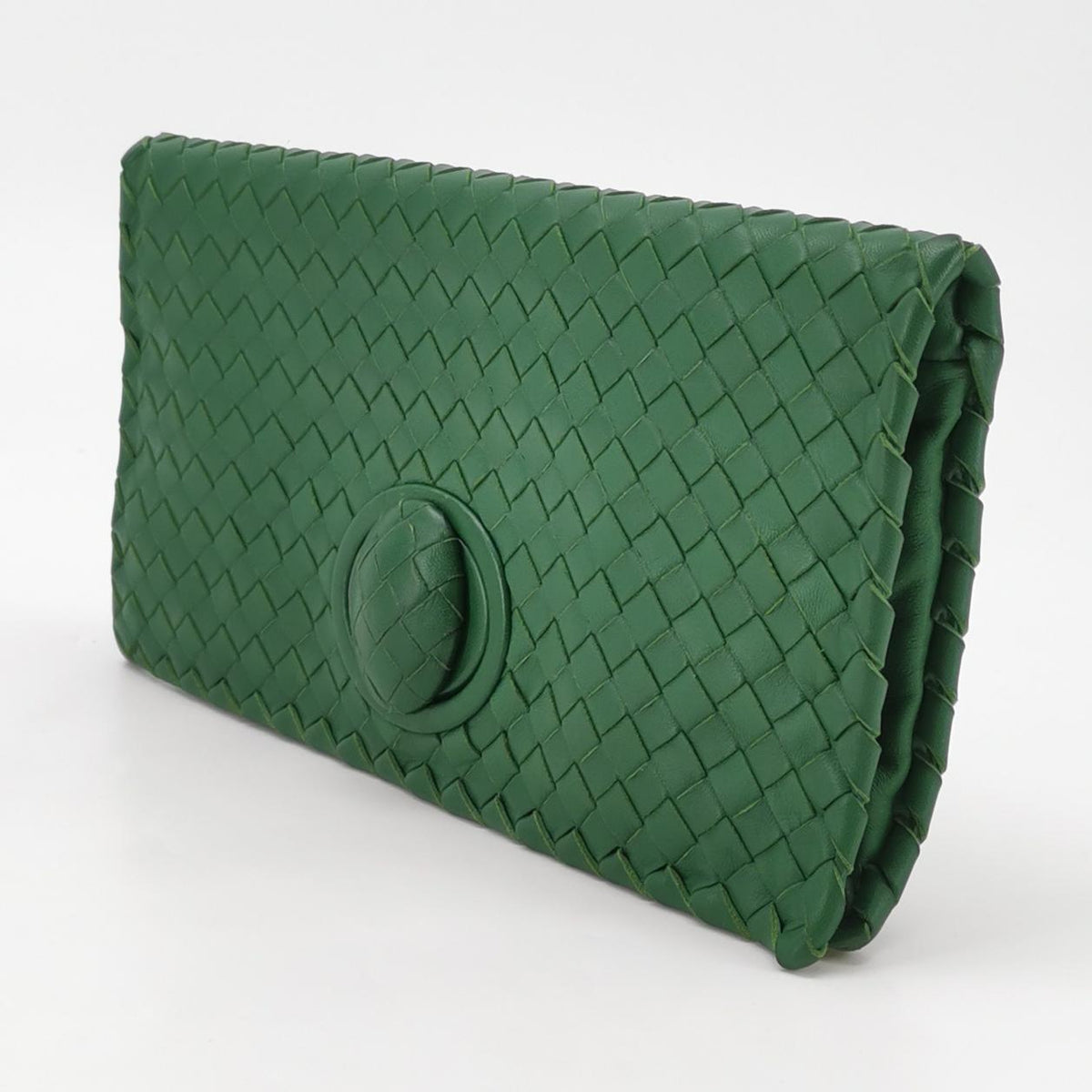 Bottega Veneta Fold Over Turnlock Clutch Tote Intrecciato Green