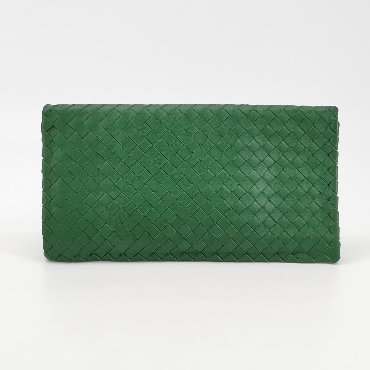 Bottega Veneta Fold Over Turnlock Clutch Tote Intrecciato Green