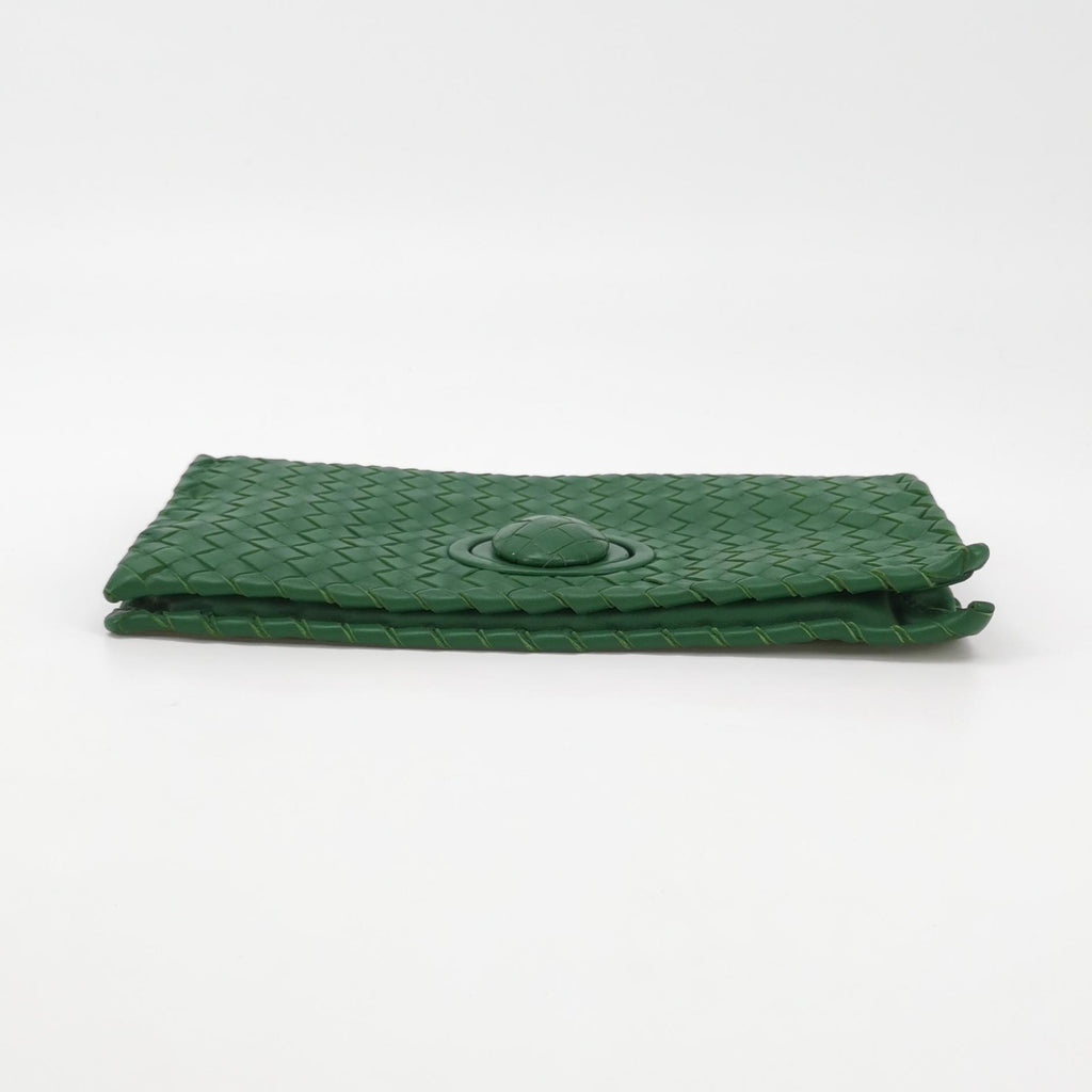 Bottega Veneta Fold Over Turnlock Clutch Tote Intrecciato Green
