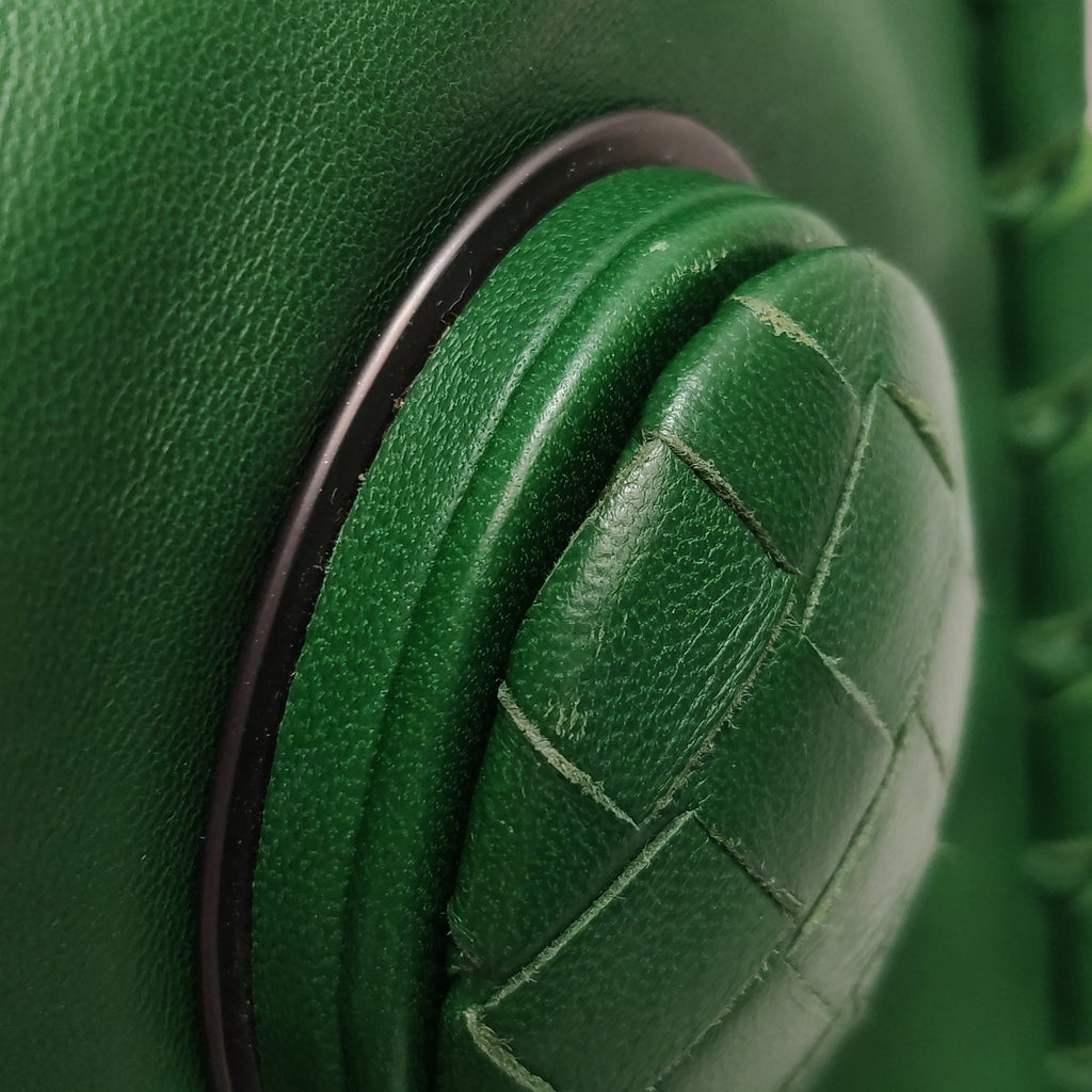 Bottega Veneta Fold Over Turnlock Clutch Tote Intrecciato Green