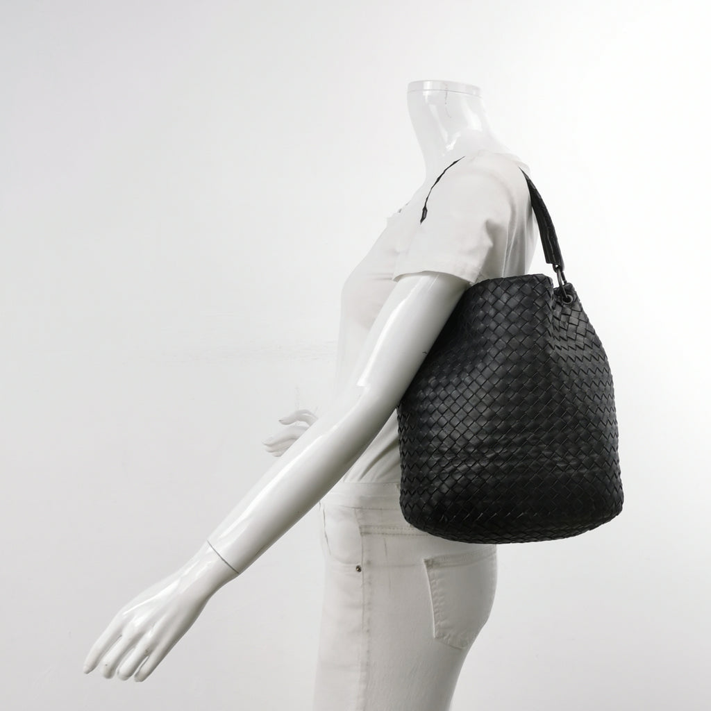 Bottega Veneta Intrecciato Drop Bucket Black