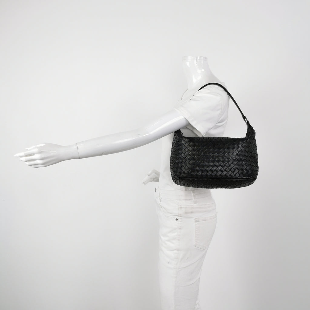 Bottega Veneta Nappa Intrecciato Shoulder Bag Black
