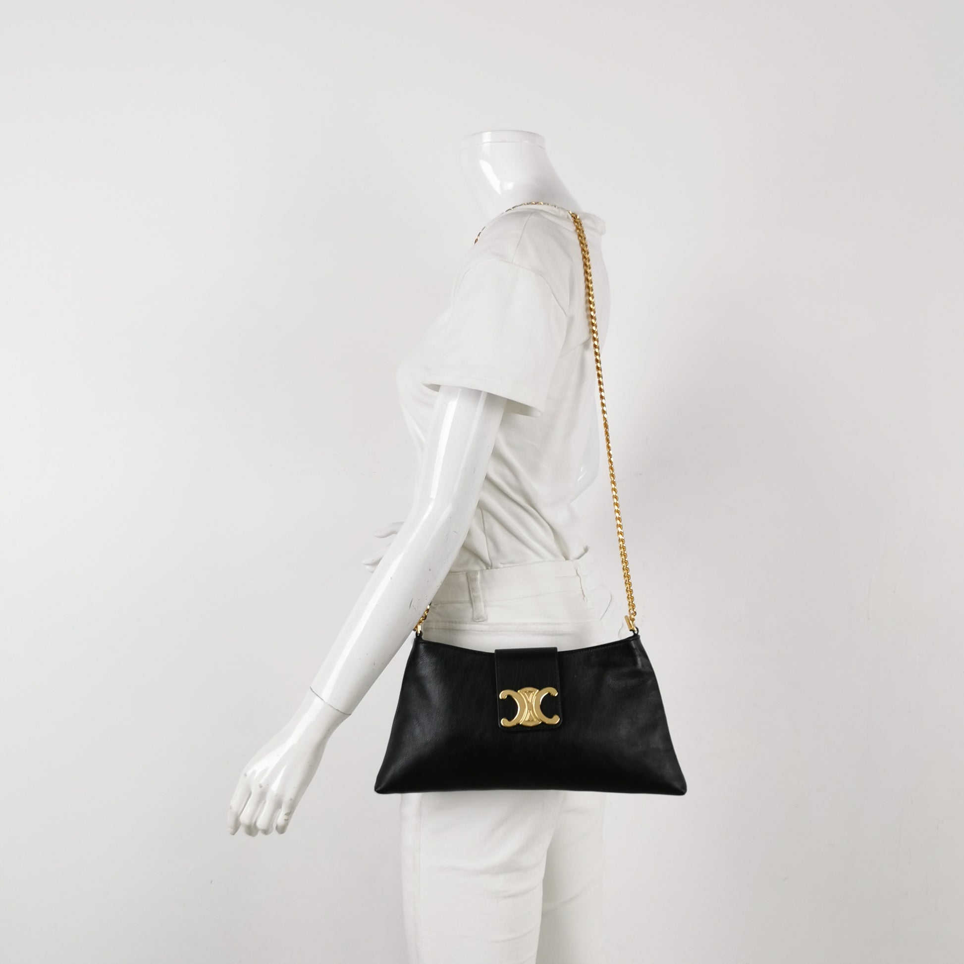 Celine Triomphe Wiltern Clutch Black Calfskin