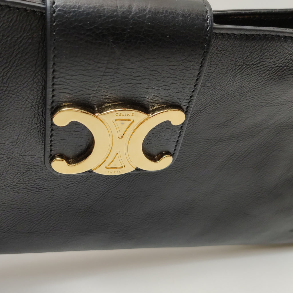 Celine Triomphe Wiltern Clutch Black Calfskin