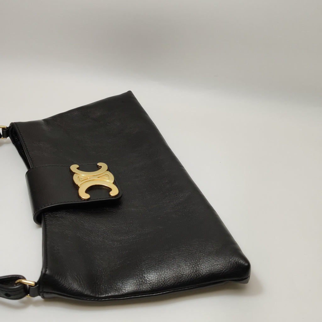 Celine Triomphe Wiltern Clutch Black Calfskin