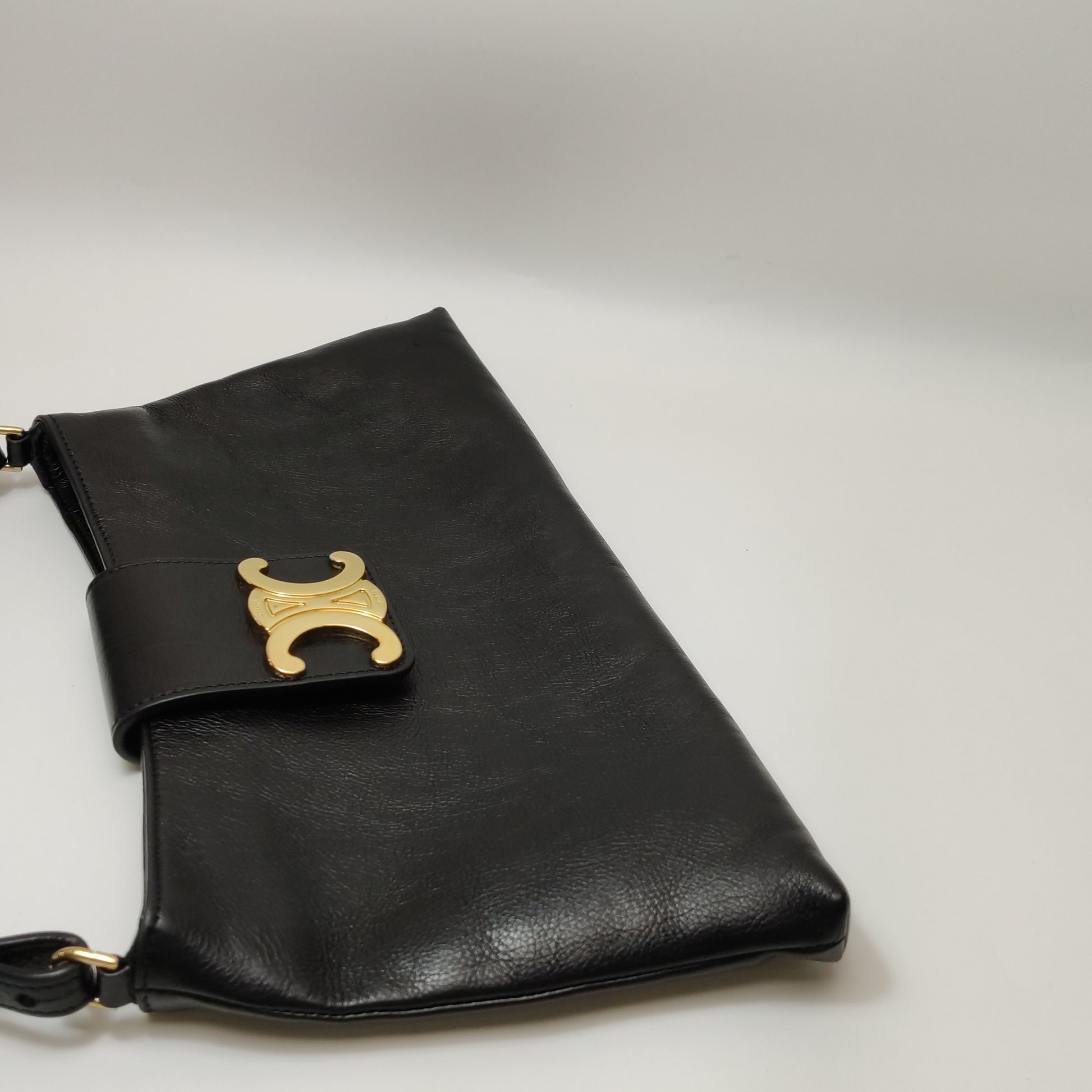 Celine Triomphe Wiltern Clutch Black Calfskin