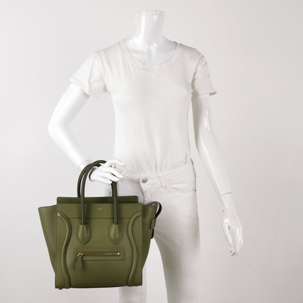 Celine Luggage Micro Green Drummed
