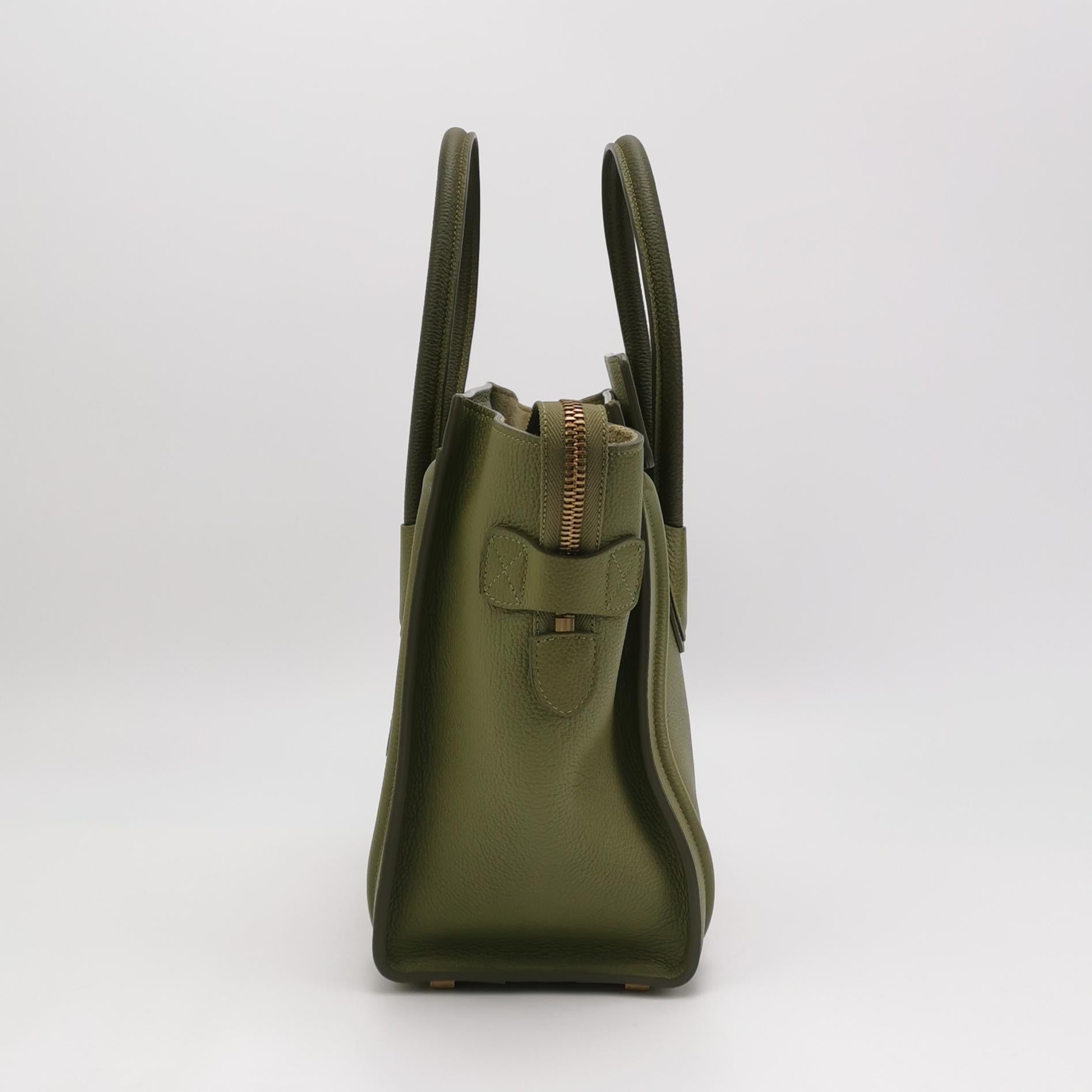 Celine Luggage Micro Green Drummed