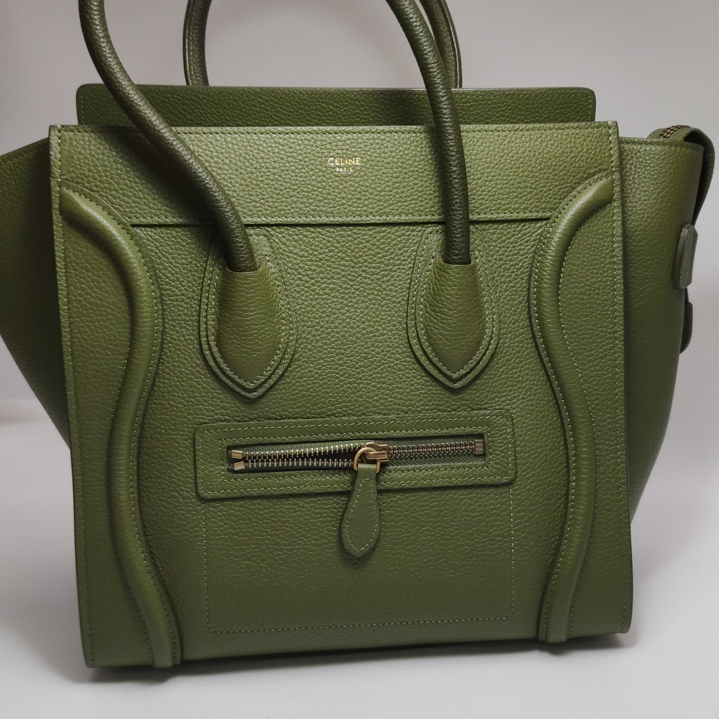 Celine Luggage Micro Green Drummed