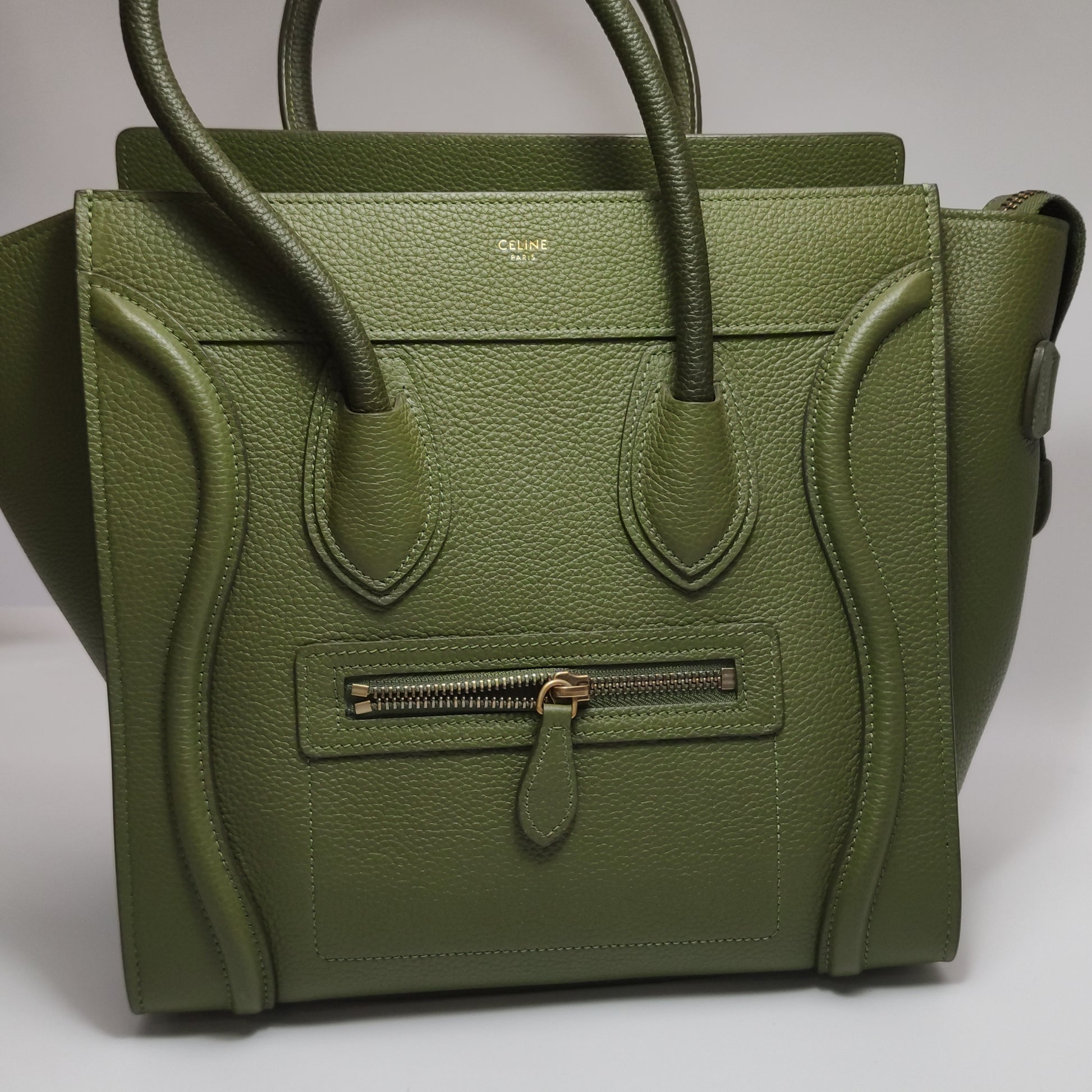 Celine Luggage Micro Green Drummed