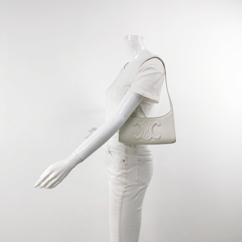Celine Smooth Calfskin Cuir Triomphe Shoulder Bag White