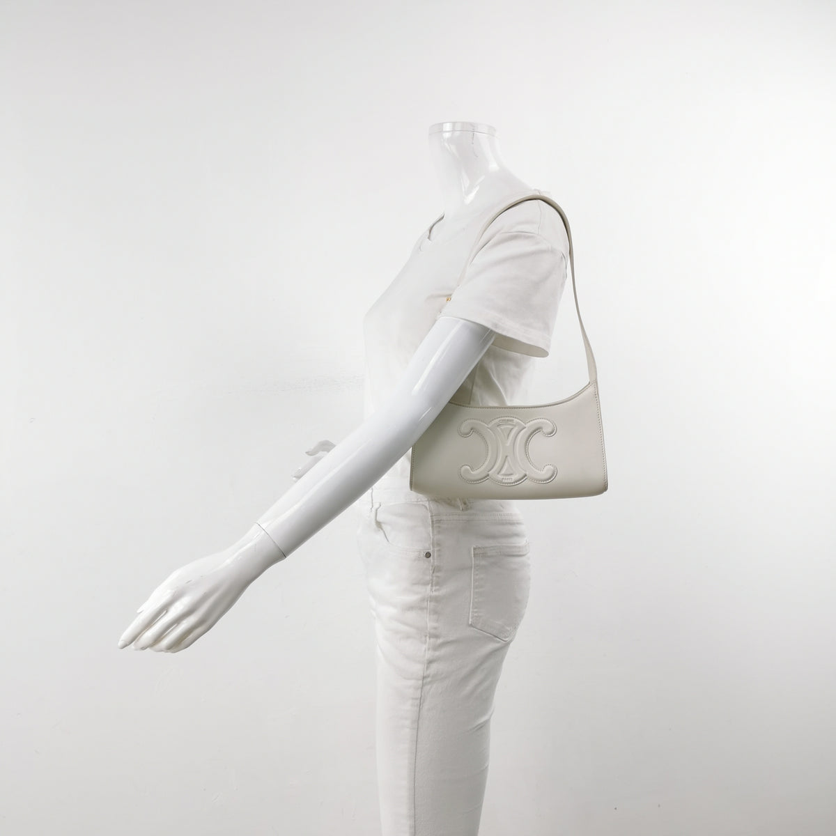 Celine Smooth Calfskin Cuir Triomphe Shoulder Bag White
