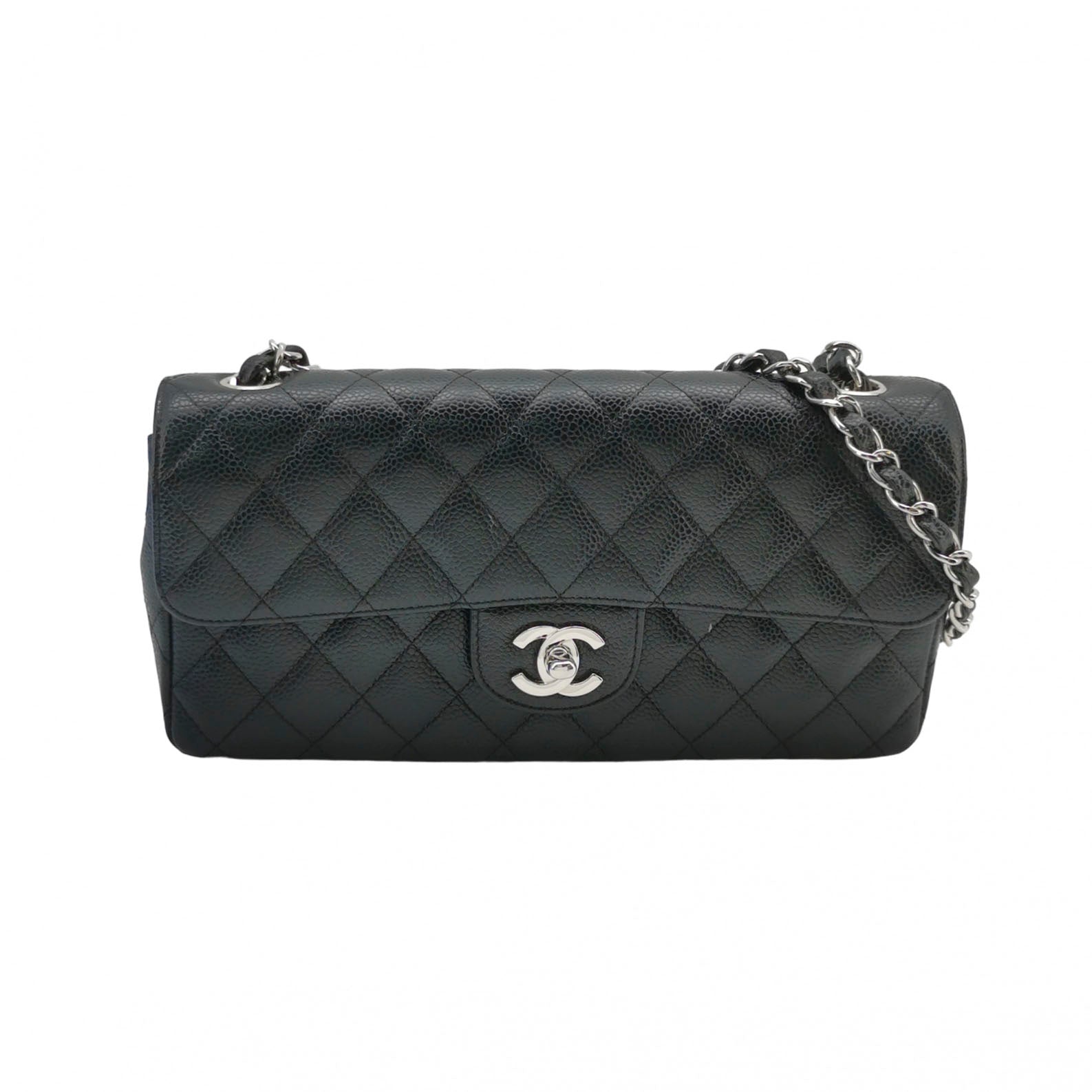 Chanel Single Flap East West Caviar Black SHW