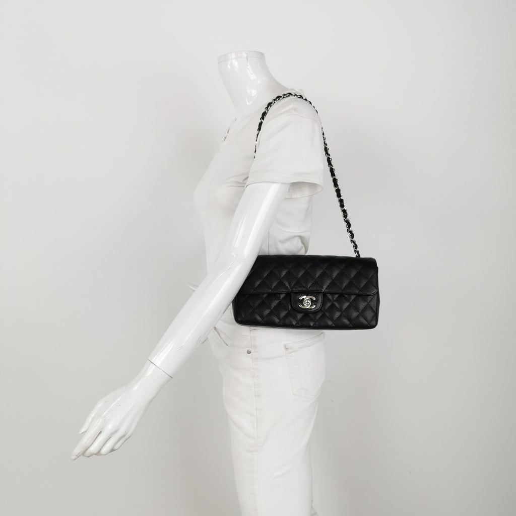Chanel Single Flap East West Caviar Black SHW