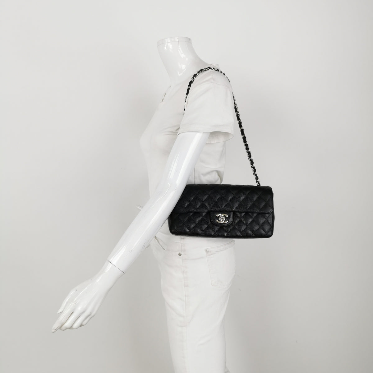 Chanel Single Flap East West Caviar Black SHW
