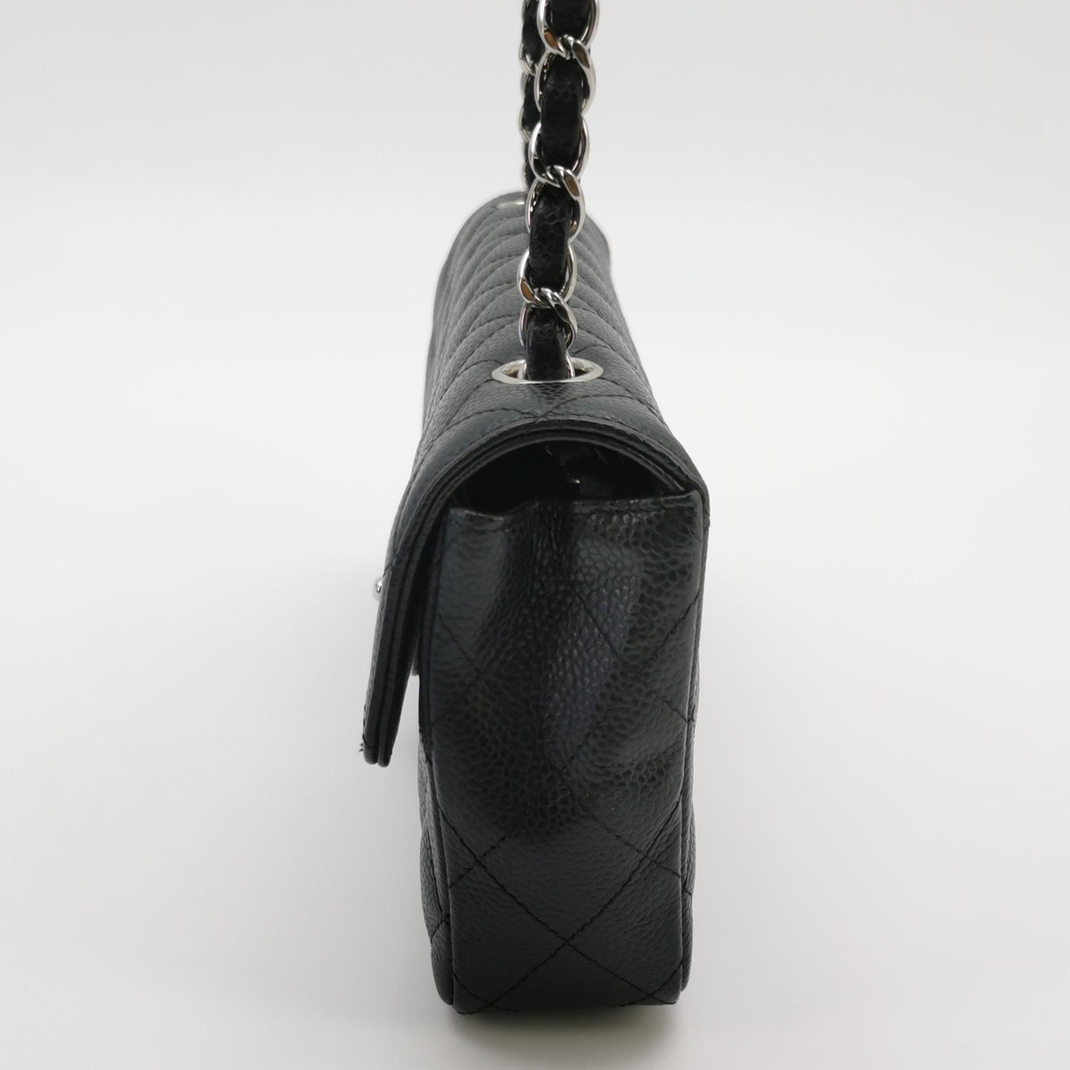 Chanel Single Flap East West Caviar Black SHW