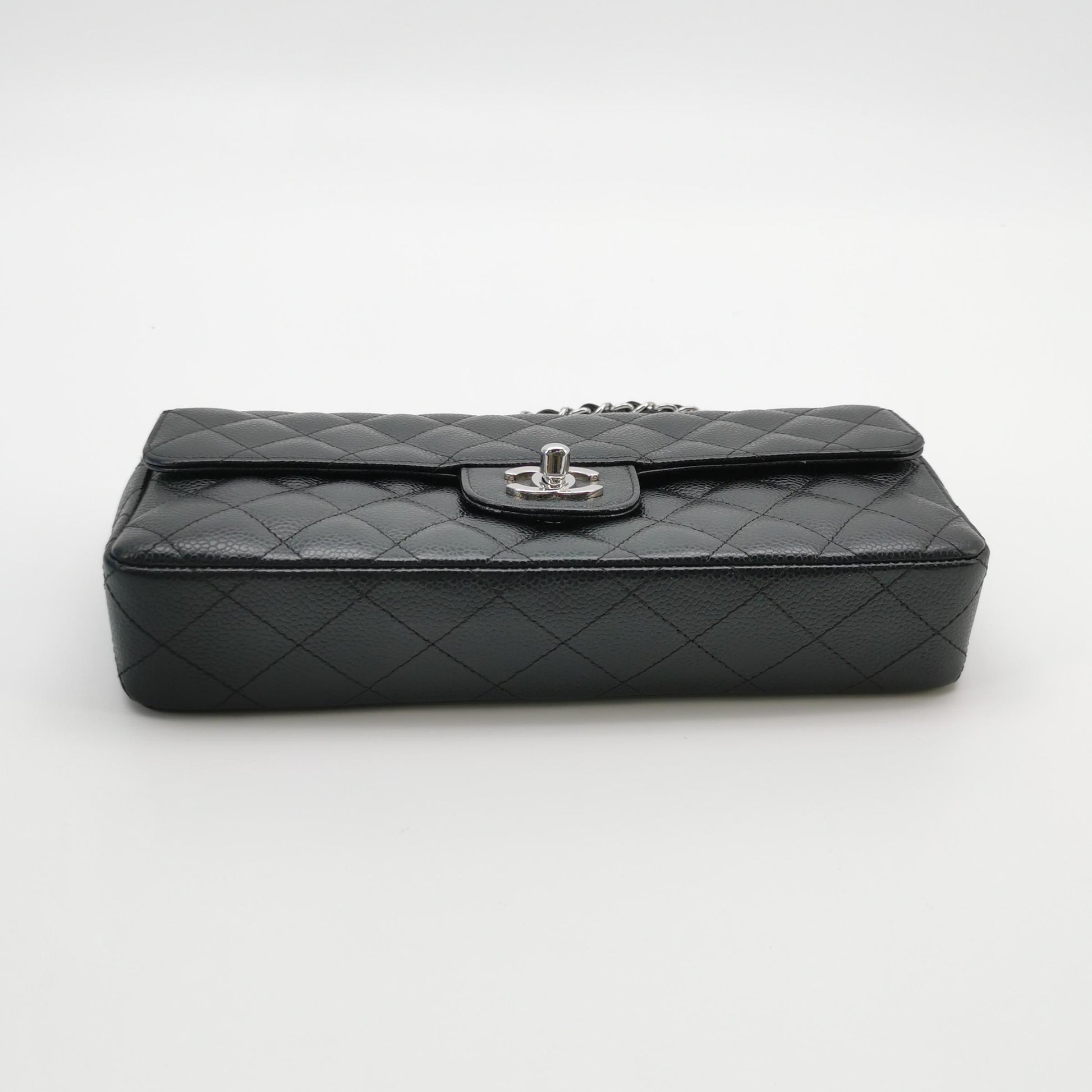 Chanel Single Flap East West Caviar Black SHW