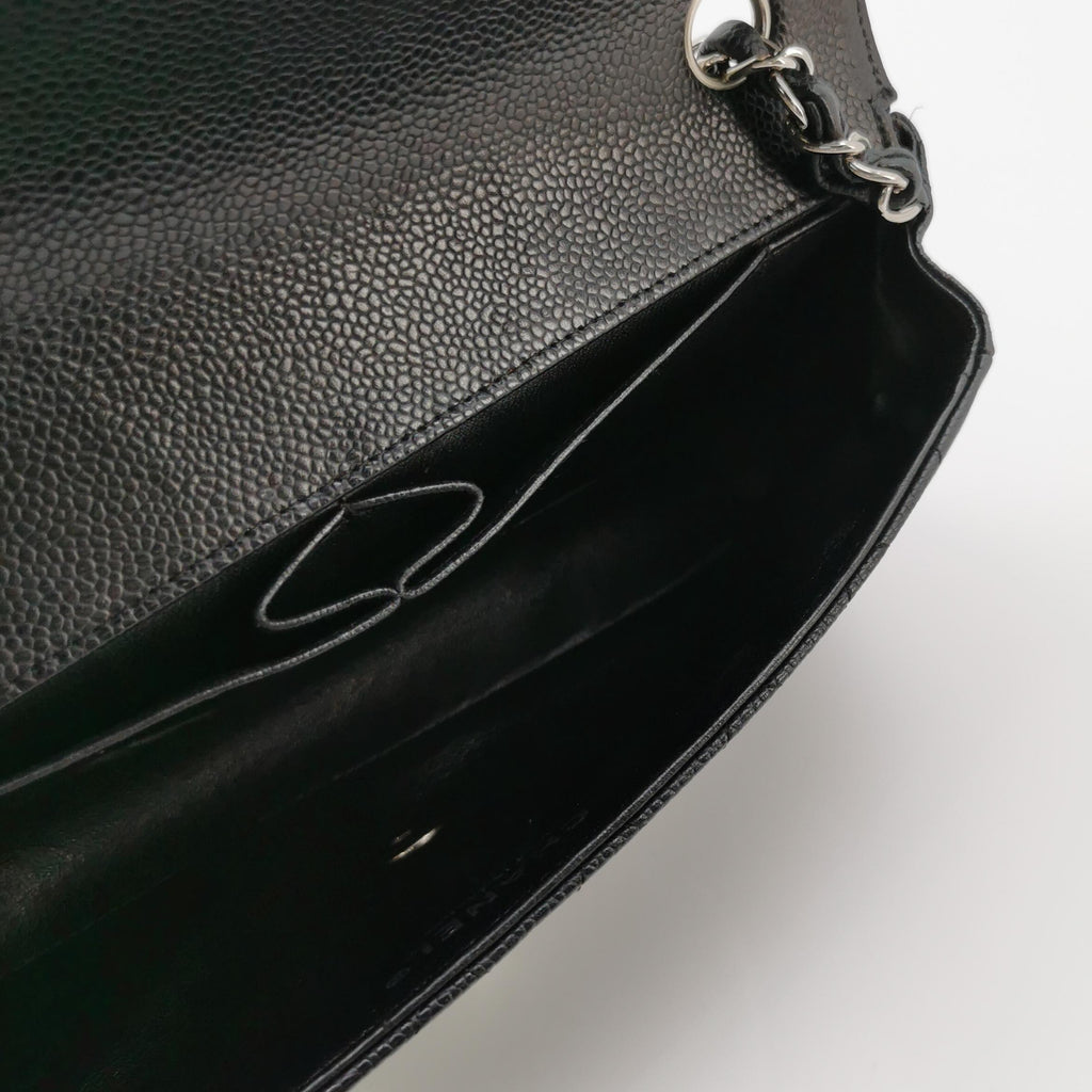 Chanel Single Flap East West Caviar Black SHW