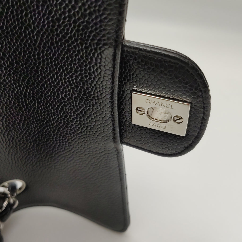 Chanel Single Flap East West Caviar Black SHW