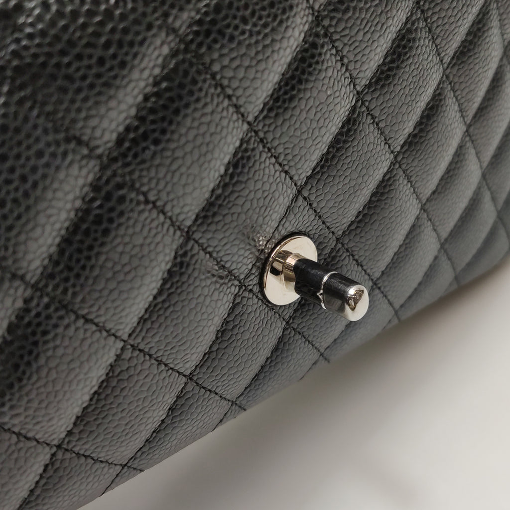 Chanel Single Flap East West Caviar Black SHW