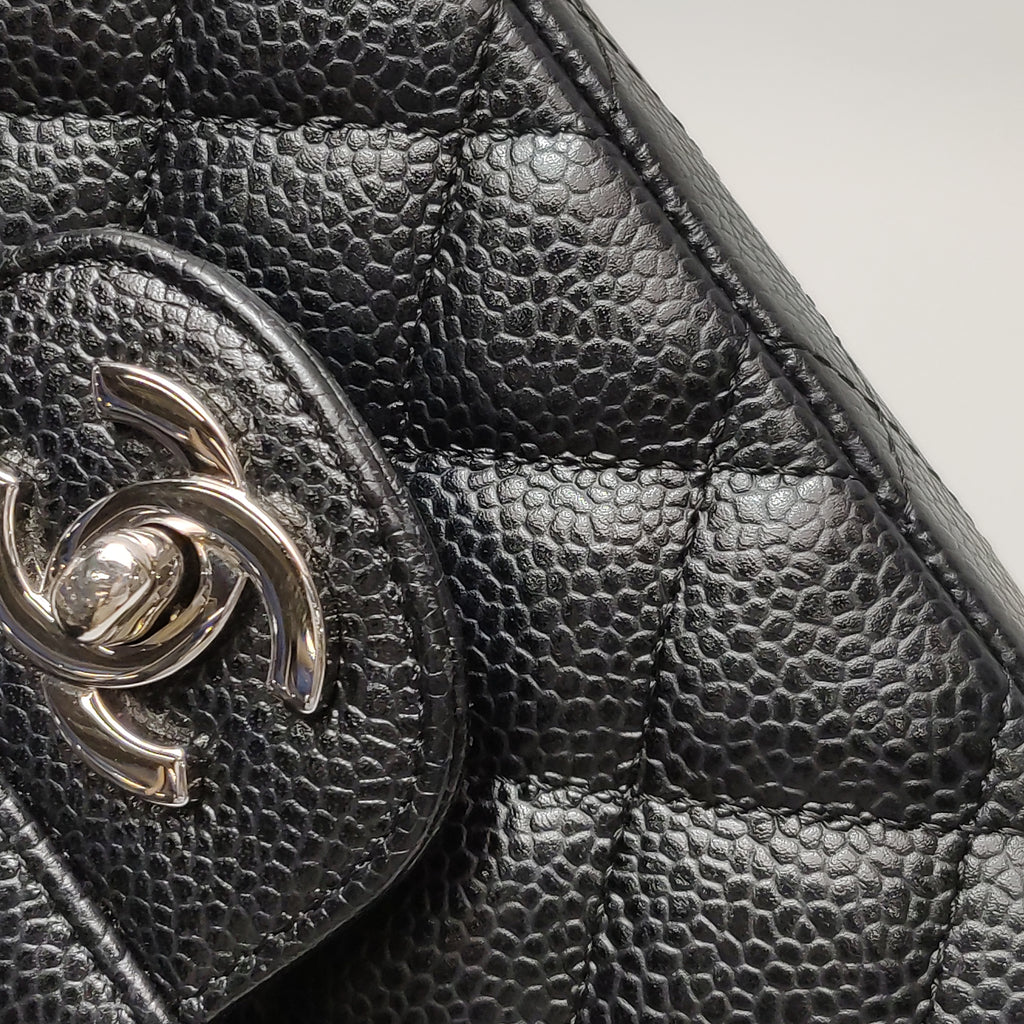Chanel Single Flap East West Caviar Black SHW