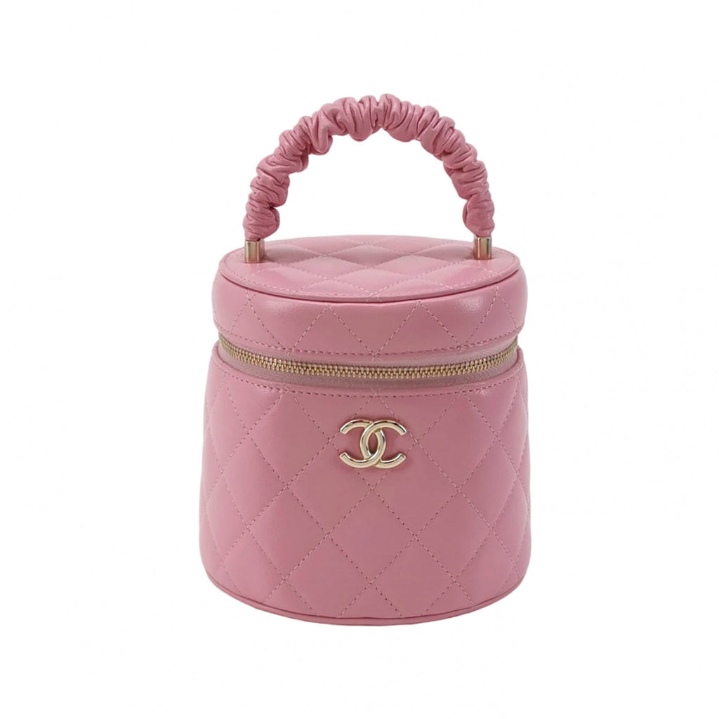 Chanel Quilted Ruched Handle Vanity Case Lambskin Pink