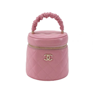 Chanel Quilted Ruched Handle Vanity Case Lambskin Pink