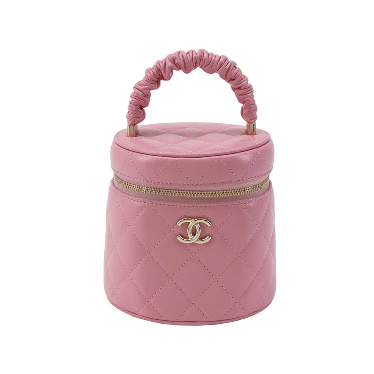 Chanel Quilted Ruched Handle Vanity Case Lambskin Pink