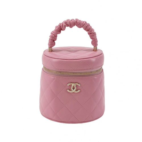 Chanel Quilted Ruched Handle Vanity Case Lambskin Pink