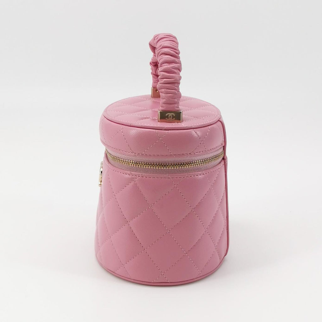 Chanel Quilted Ruched Handle Vanity Case Lambskin Pink