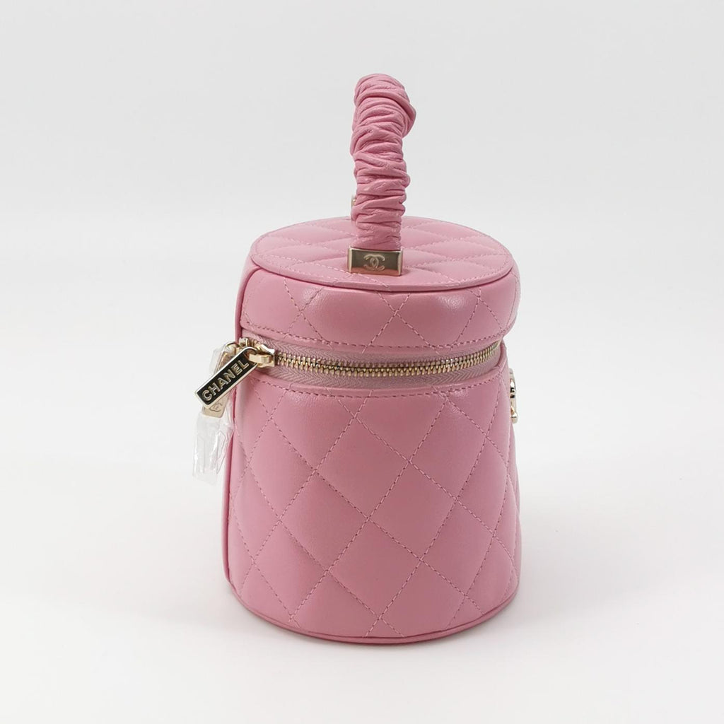 Chanel Quilted Ruched Handle Vanity Case Lambskin Pink