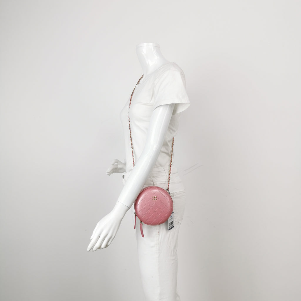Chanel Round Lambskin Chain Crossbody Pink