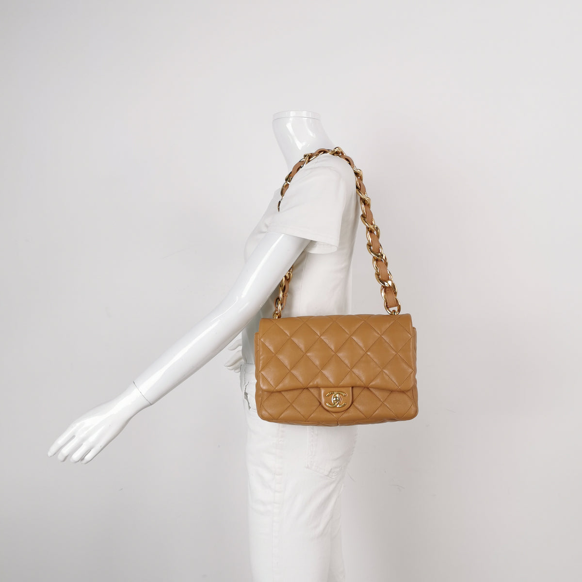 Chanel Quilted Large CC Funky Town Flap Lambskin Beige