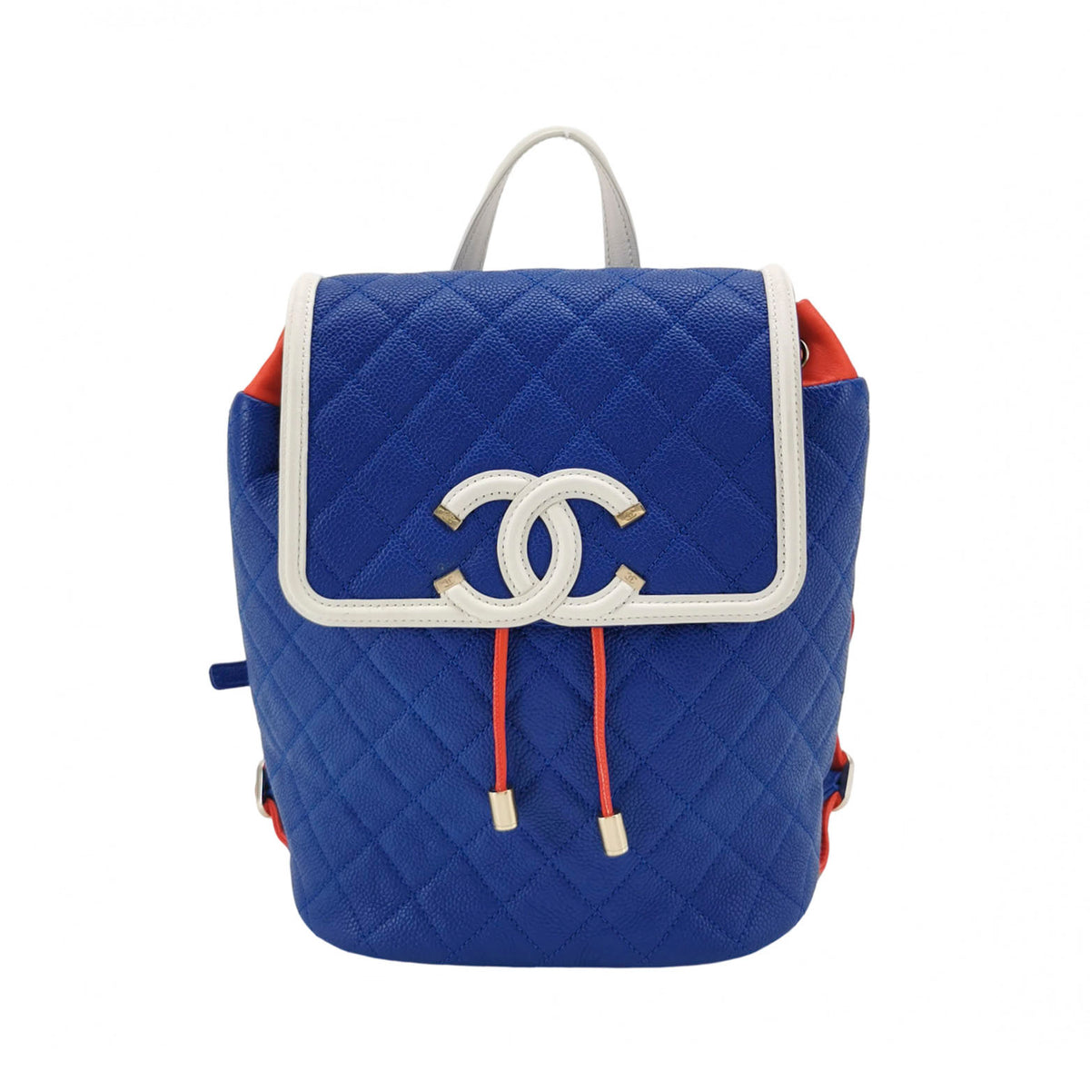 Chanel Filigree Backpack Quilted Caviar Large Blue Orange