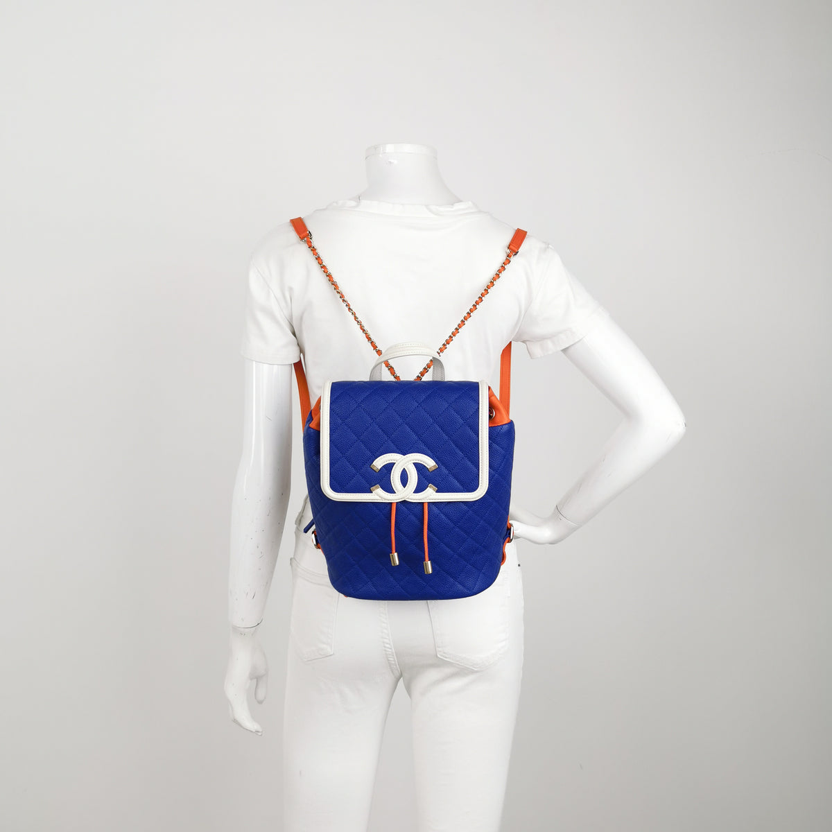 Chanel Filigree Backpack Quilted Caviar Large Blue Orange
