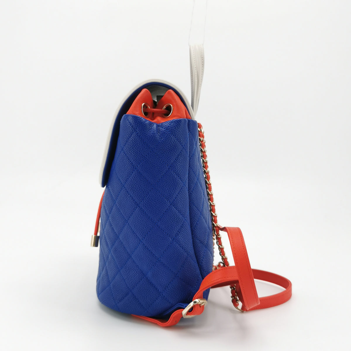 Chanel Filigree Backpack Quilted Caviar Large Blue Orange