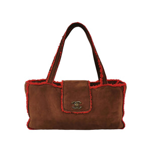 Chanel Mouton Suede Shearling East West Shoulder Bag