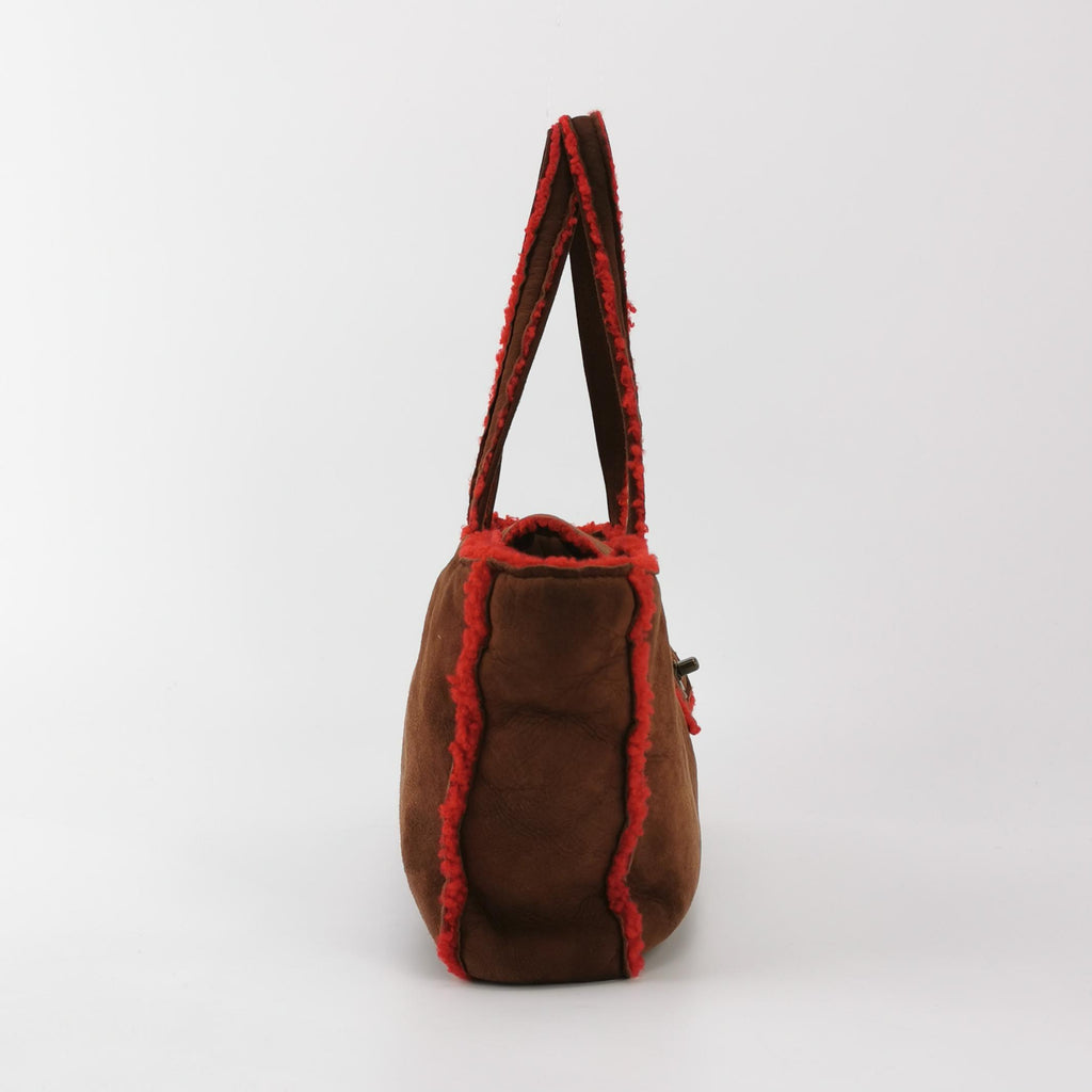 Chanel Mouton Suede Shearling East West Shoulder Bag