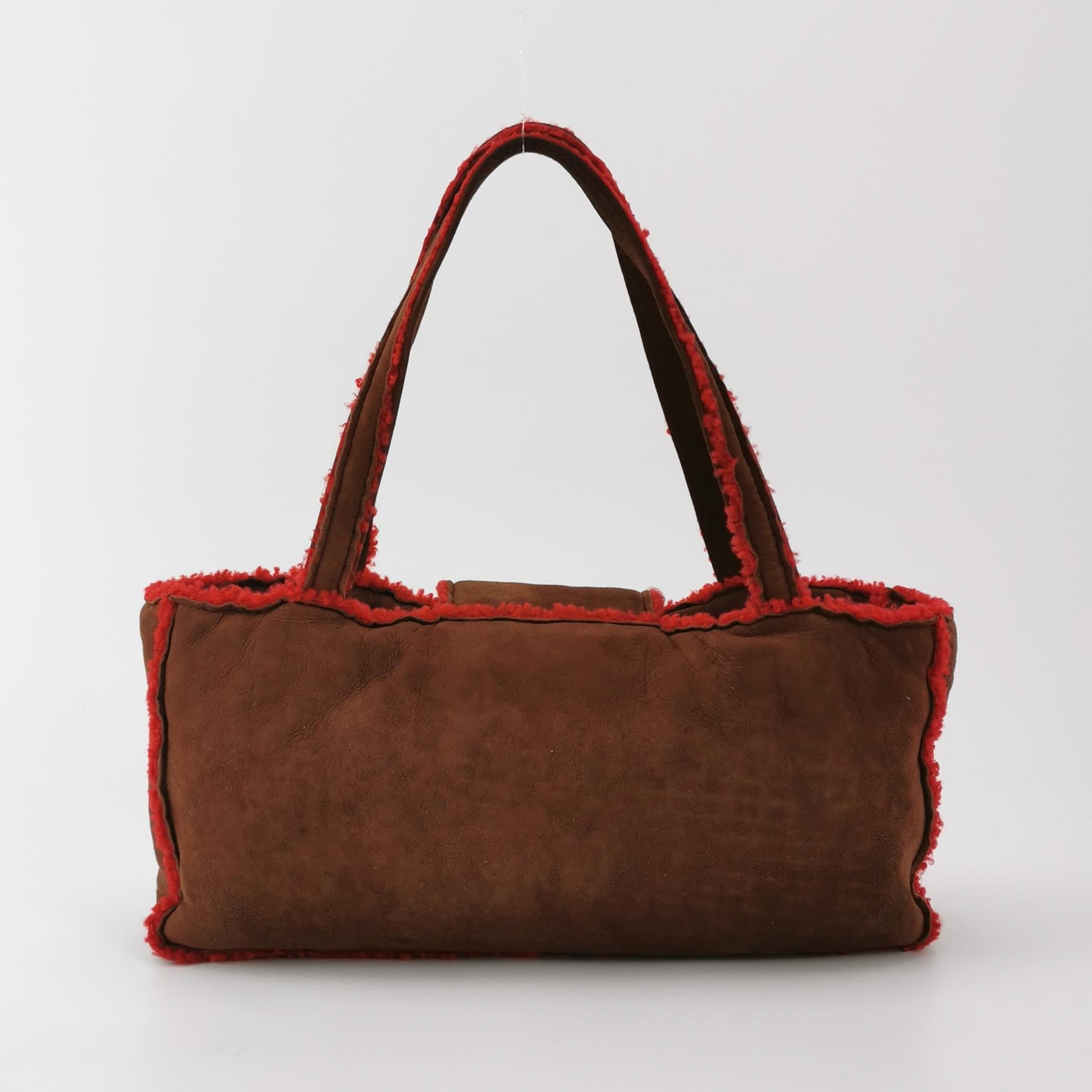 Chanel Mouton Suede Shearling East West Shoulder Bag