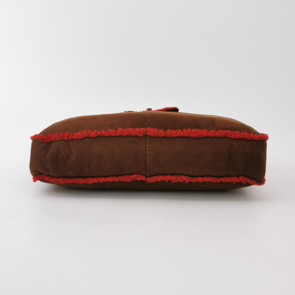 Chanel Mouton Suede Shearling East West Shoulder Bag