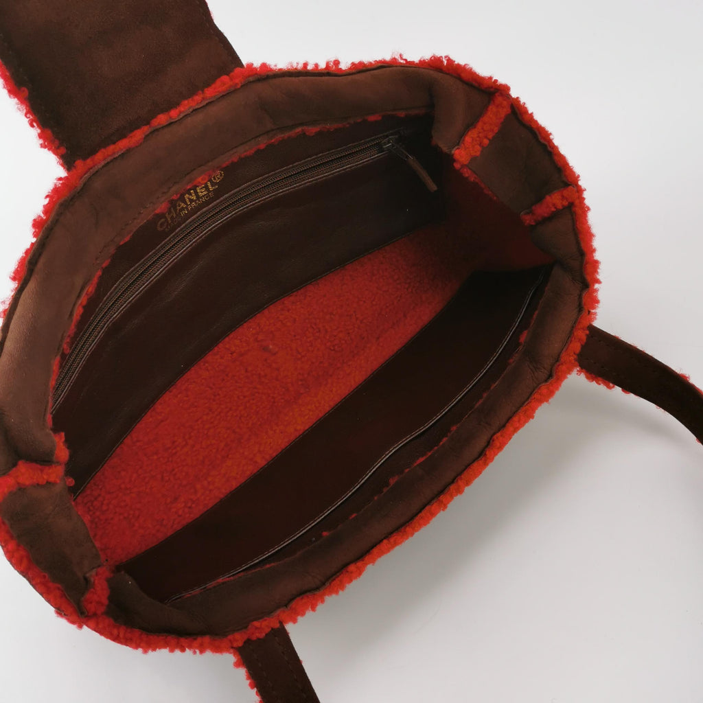 Chanel Mouton Suede Shearling East West Shoulder Bag
