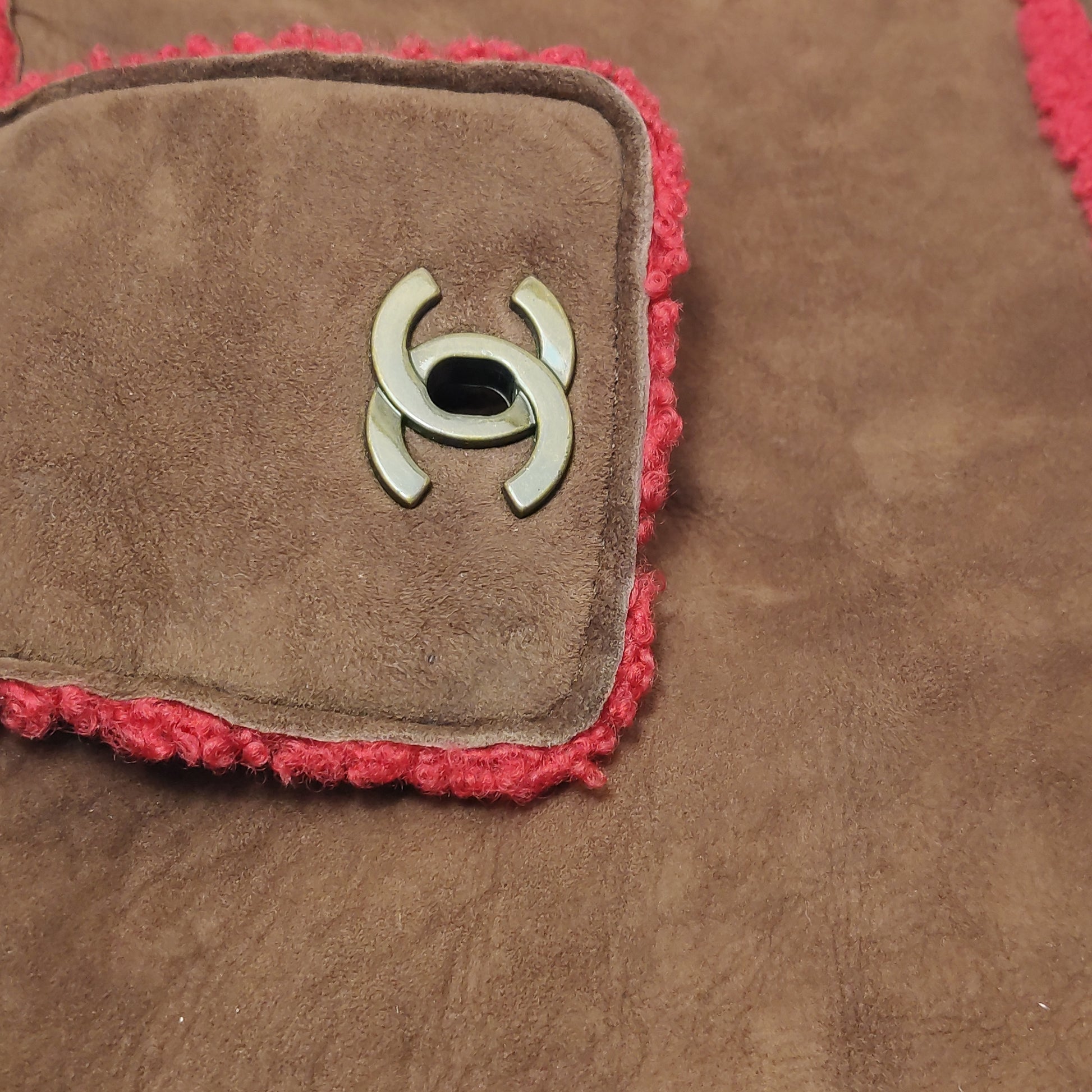 Chanel Mouton Suede Shearling East West Shoulder Bag