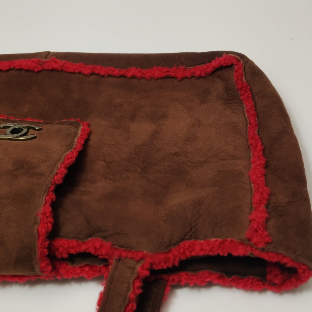 Chanel Mouton Suede Shearling East West Shoulder Bag