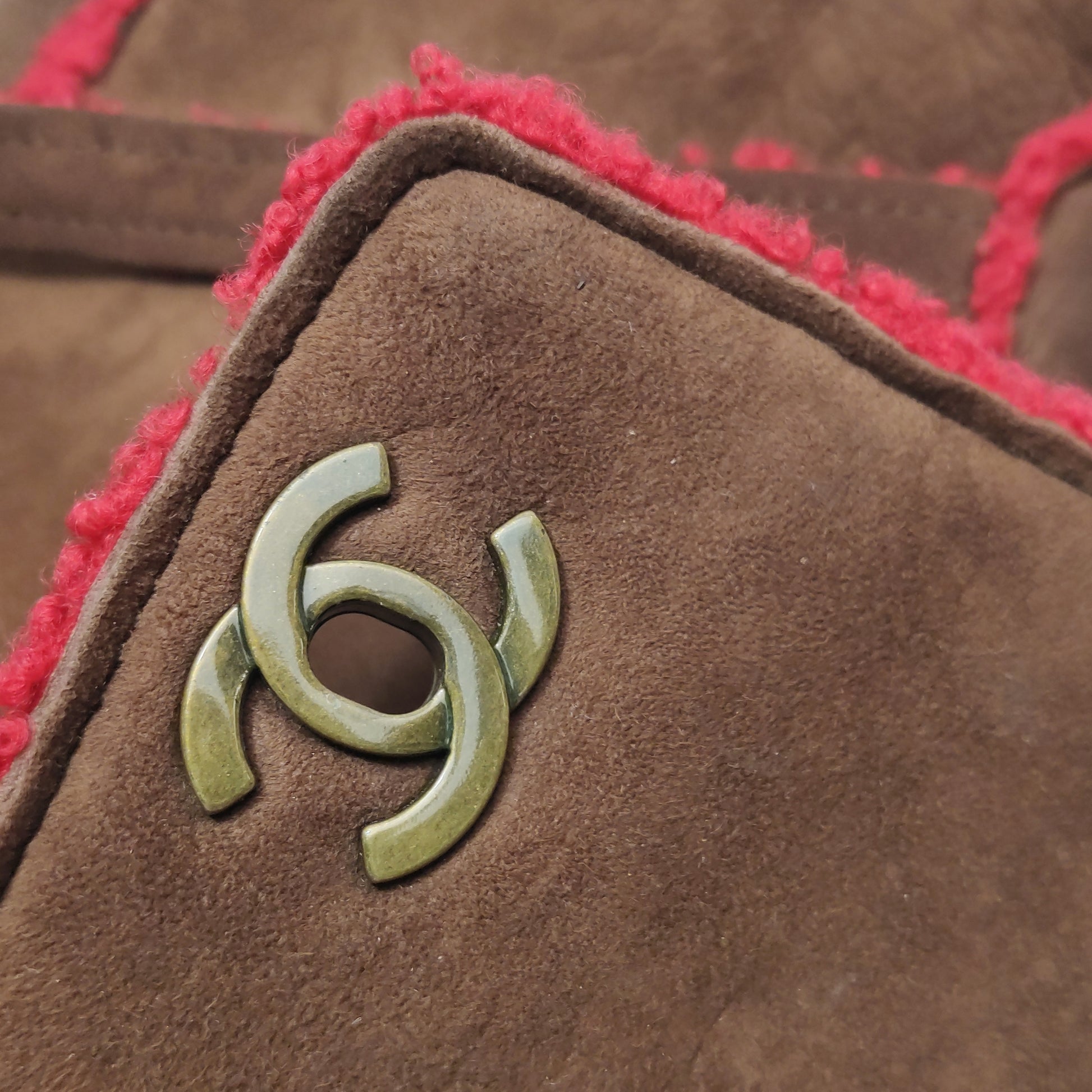 Chanel Mouton Suede Shearling East West Shoulder Bag