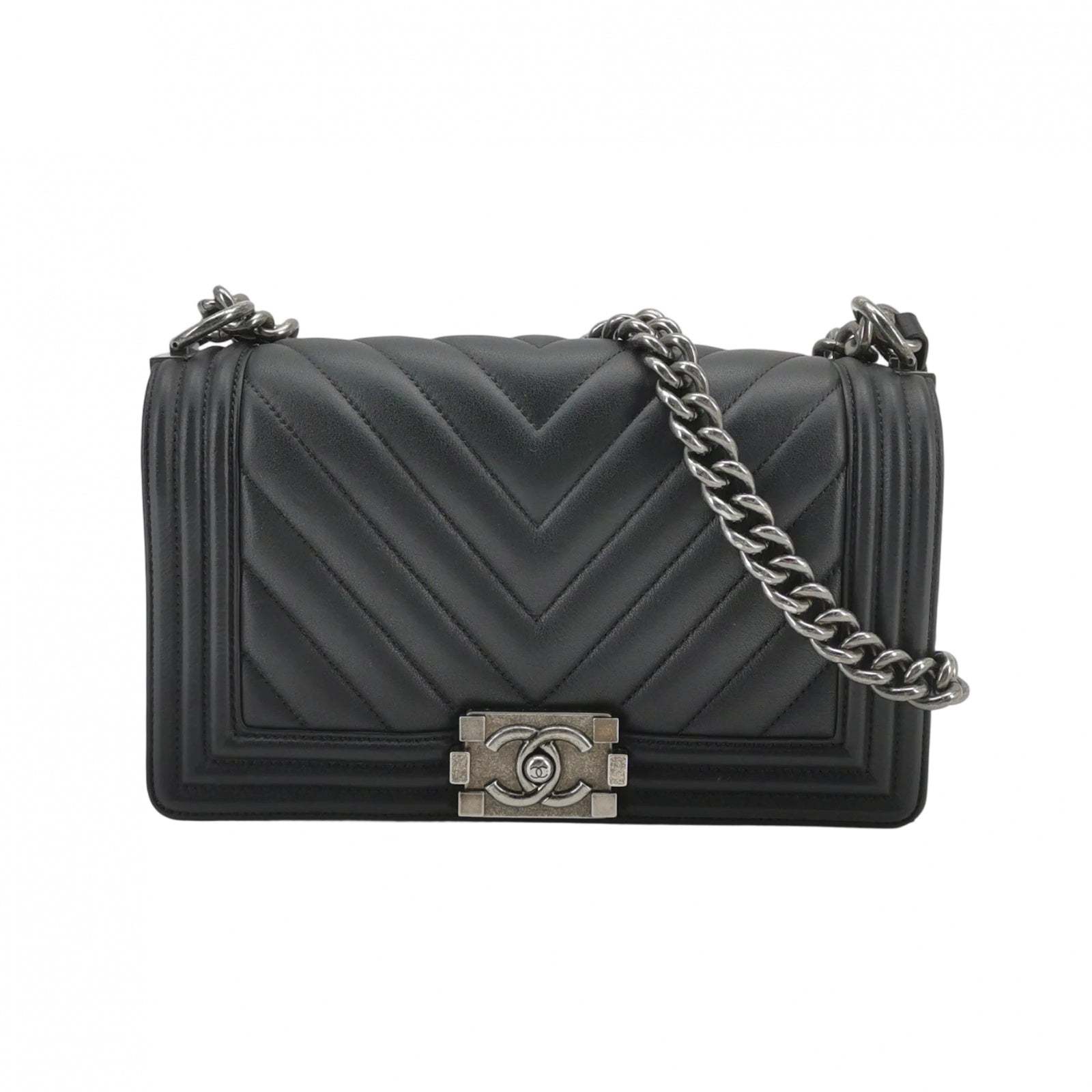 Chanel Boy Medium Chevron Black SHW