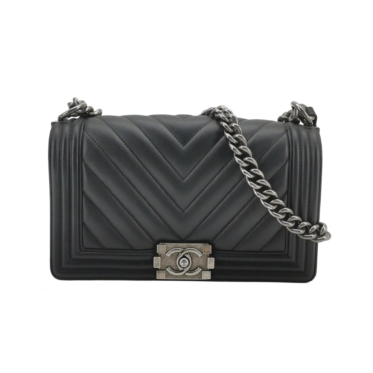 Chanel Boy Medium Chevron Black SHW