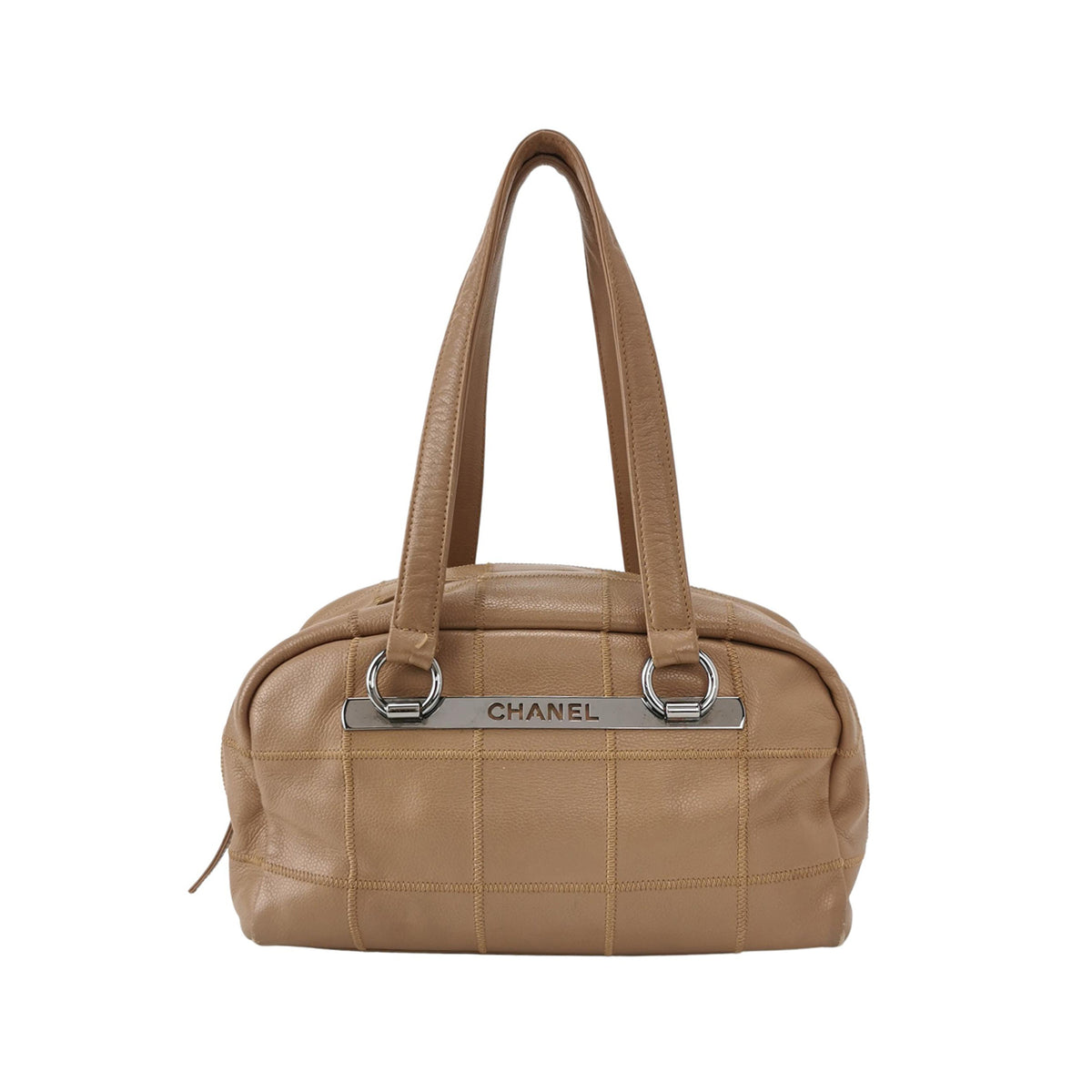 Chanel Square Stitch Bowler Bag Beige Caviar