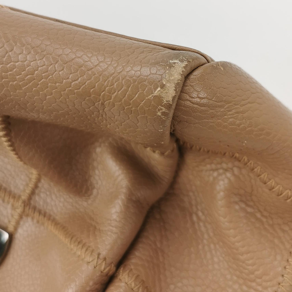 Chanel Square Stitch Bowler Bag Beige Caviar