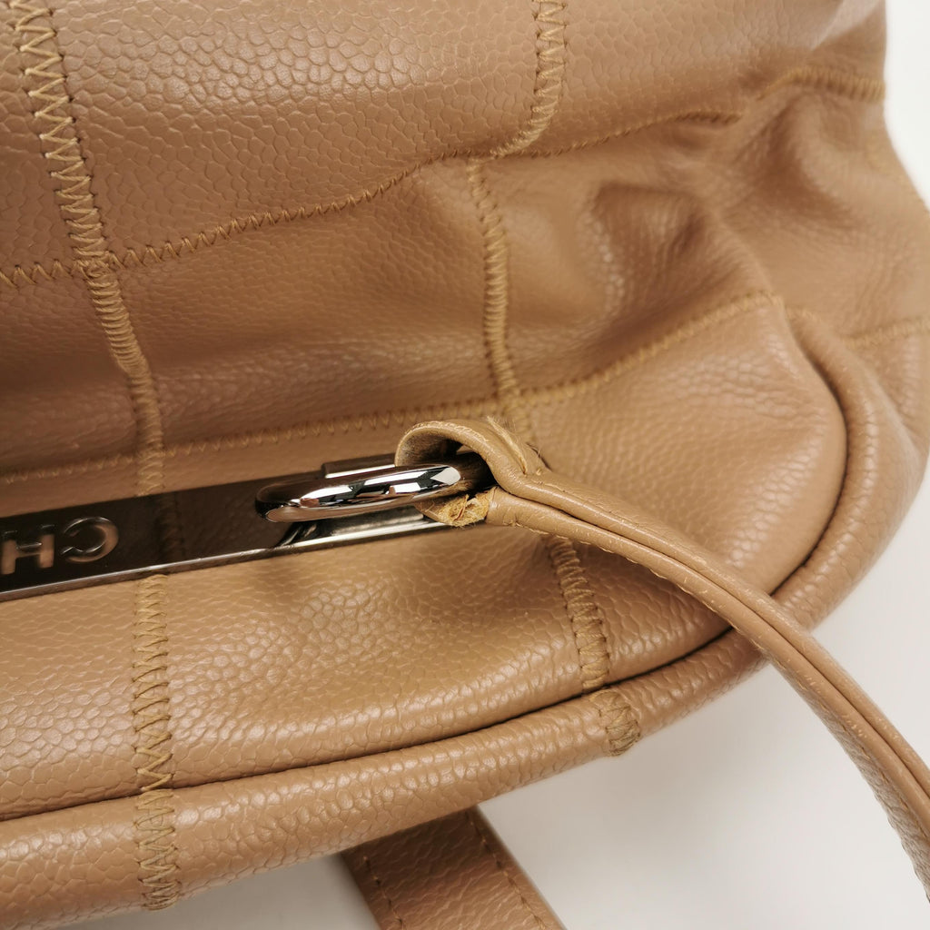 Chanel Square Stitch Bowler Bag Beige Caviar