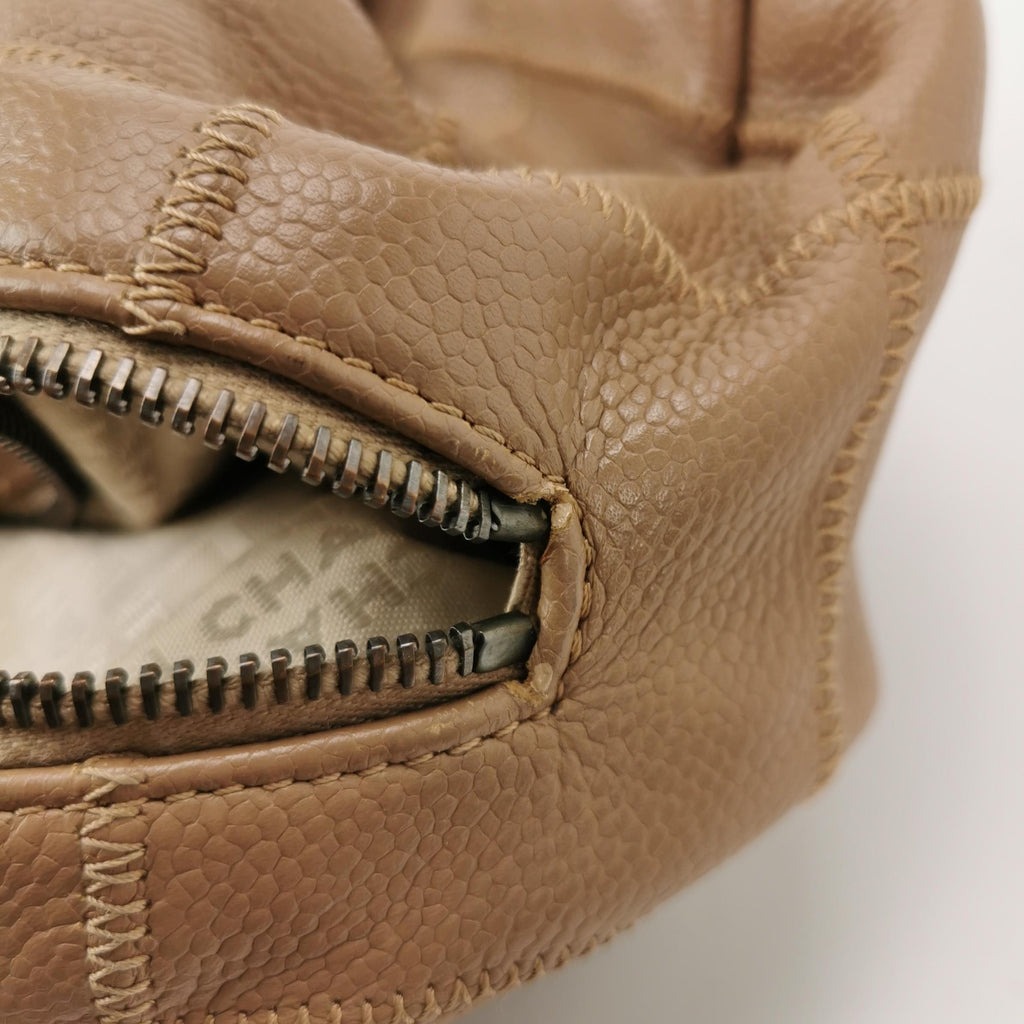 Chanel Square Stitch Bowler Bag Beige Caviar